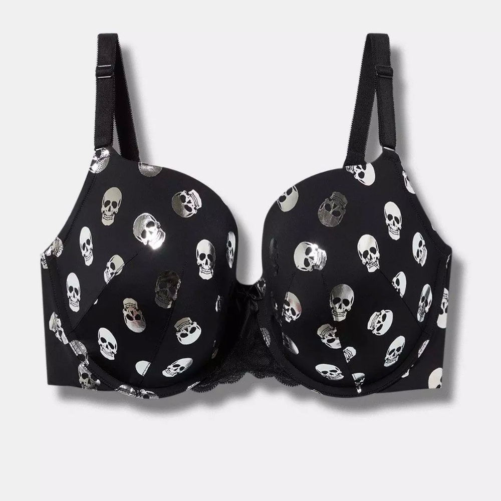 TORRID Black T-Shirt Bra with Silver Skull Print Size 40DD